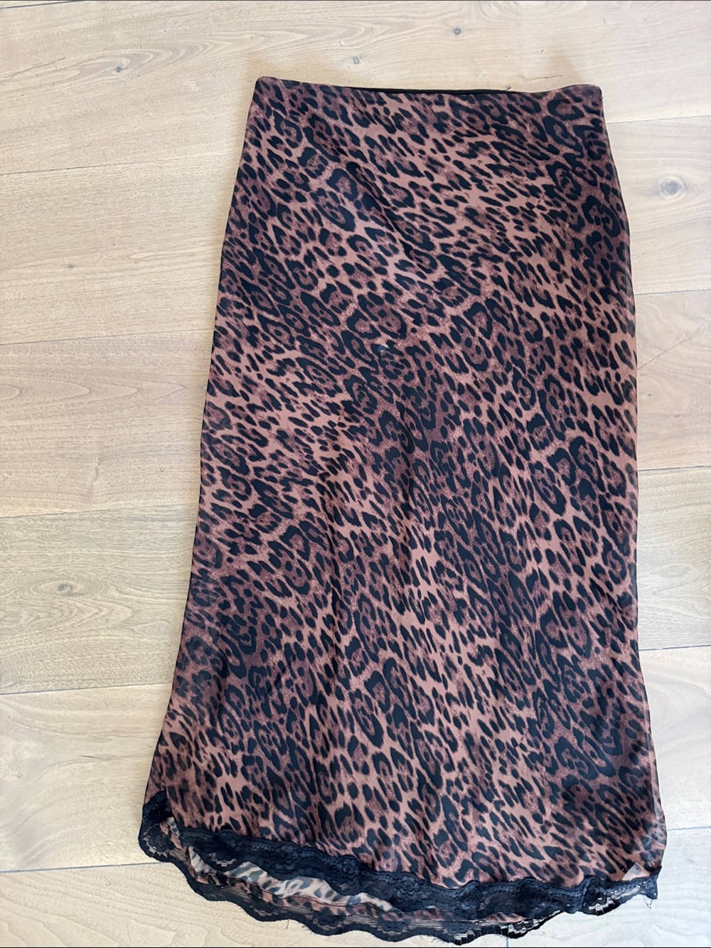Leopard-Print Midi Slip Skirt in Brown